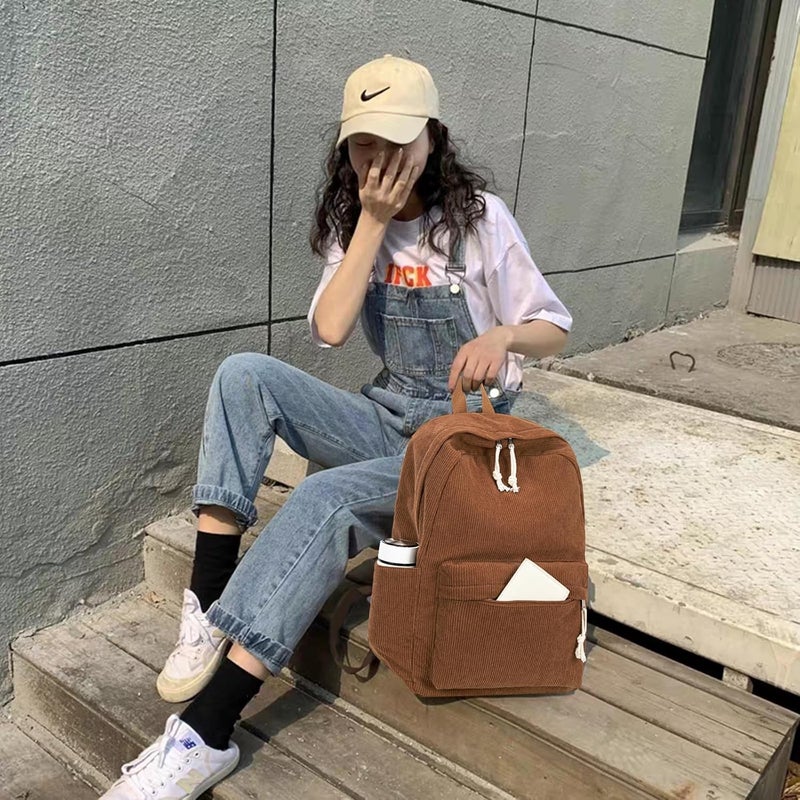BTOOP School Backpack for Teens Large Corduroy Bookbag Lightweight 15.6 inch Laptop Bag for Girls Women Casual High School College - Image 5